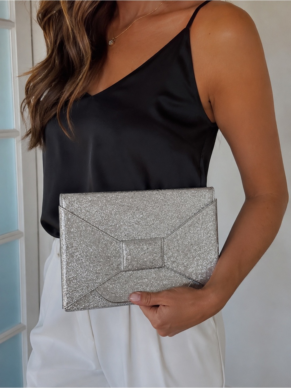 Banana Republic Factory Silver Glitter Envelope Clutch